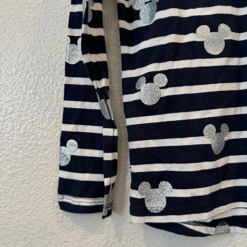 Gap Kids x Disney navy blue white stripe silver Mickey tee t-shirt long sleeve